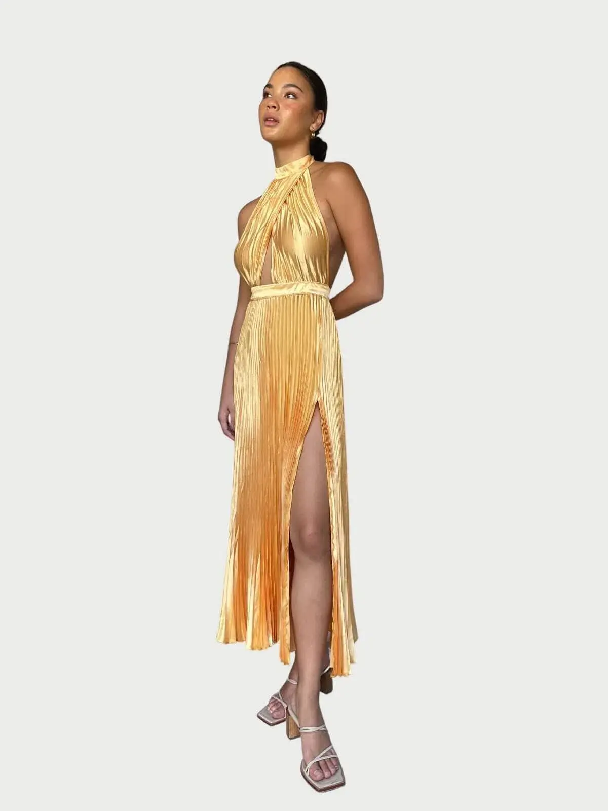L'Idee Renaissance Split Gown Mango Gold Size 8 - Image 2