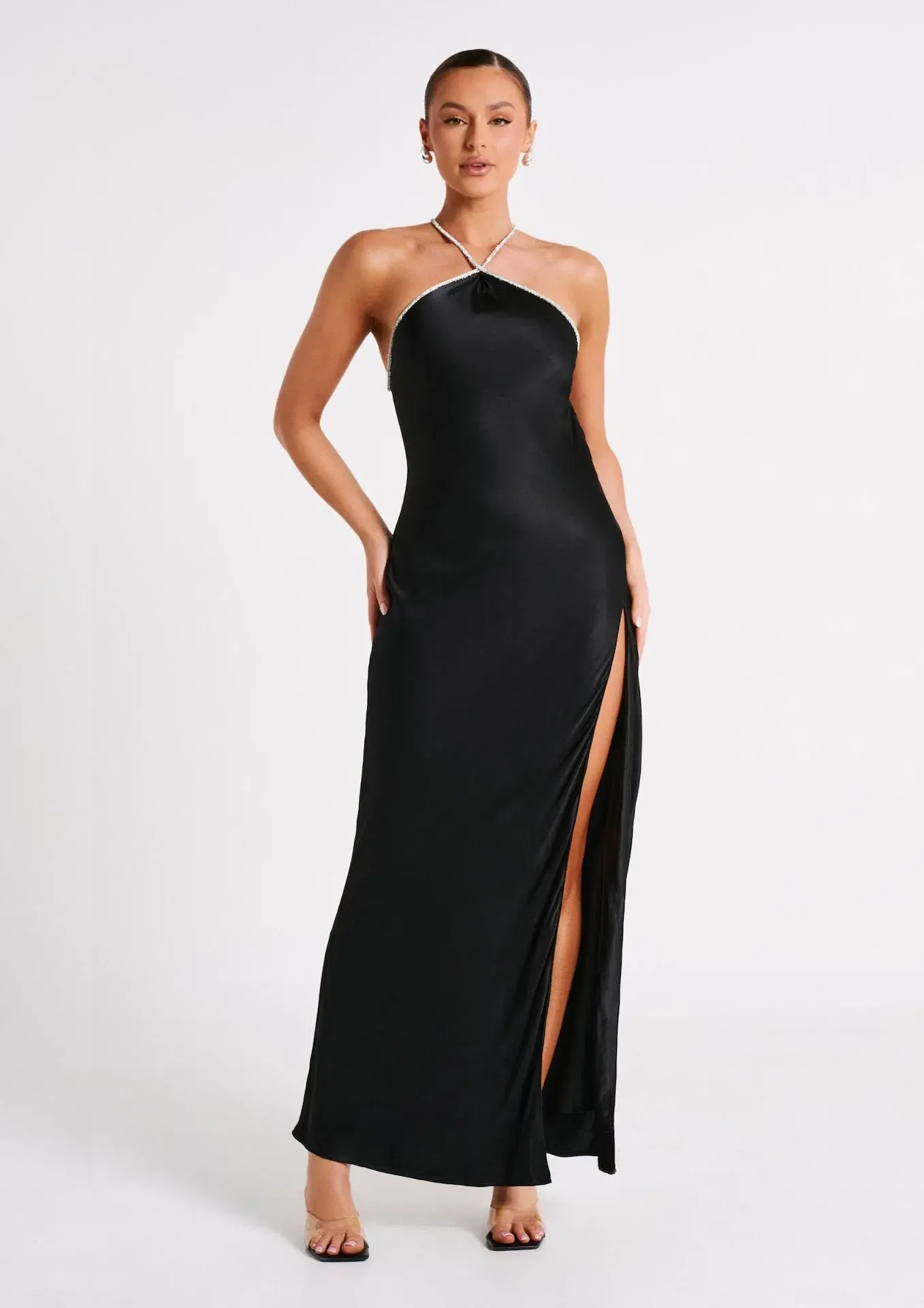 Meshki Louise Diamante Rope Maxi Dress in Black Size 8 - Image 1