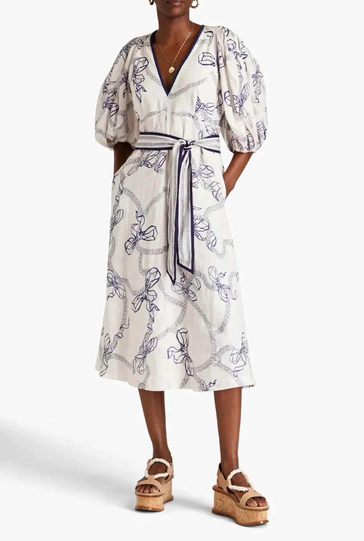 Zimmermann Day Midi Dress Navy Bow Size 0 / AU 8 - Image 1
