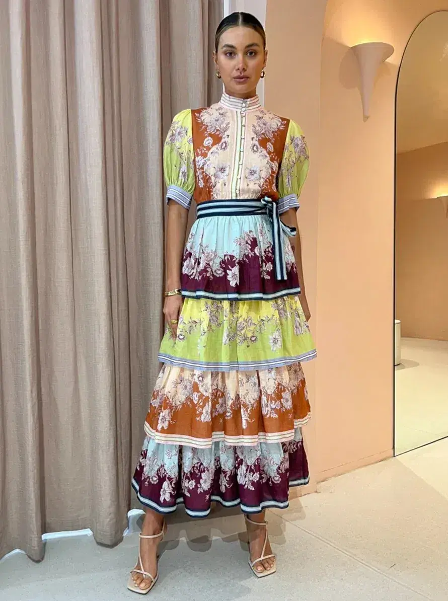 Alemais Marlow Frill Midi Dress in Multi Size 12 - Image 1
