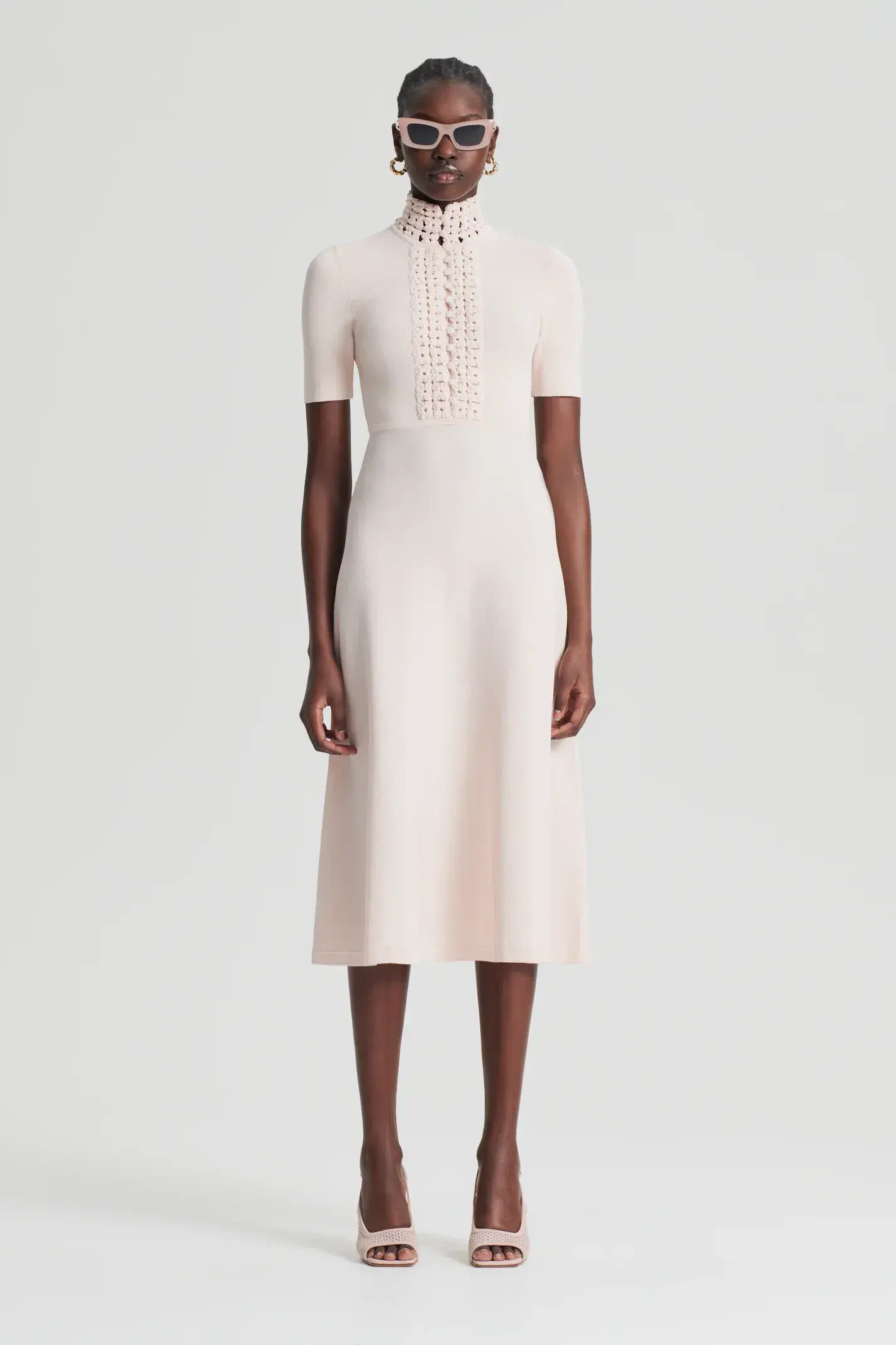 Scanlan Theodore Crepe Knit Daisy Soft Dress Blush Size L/AU 12 - Image 1