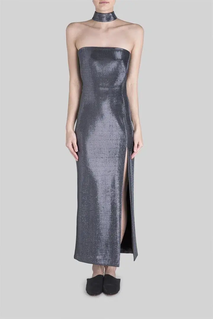 Carla Zampatti Silver Glitter Precious Metal Gown Silver Size 8 - Image 1