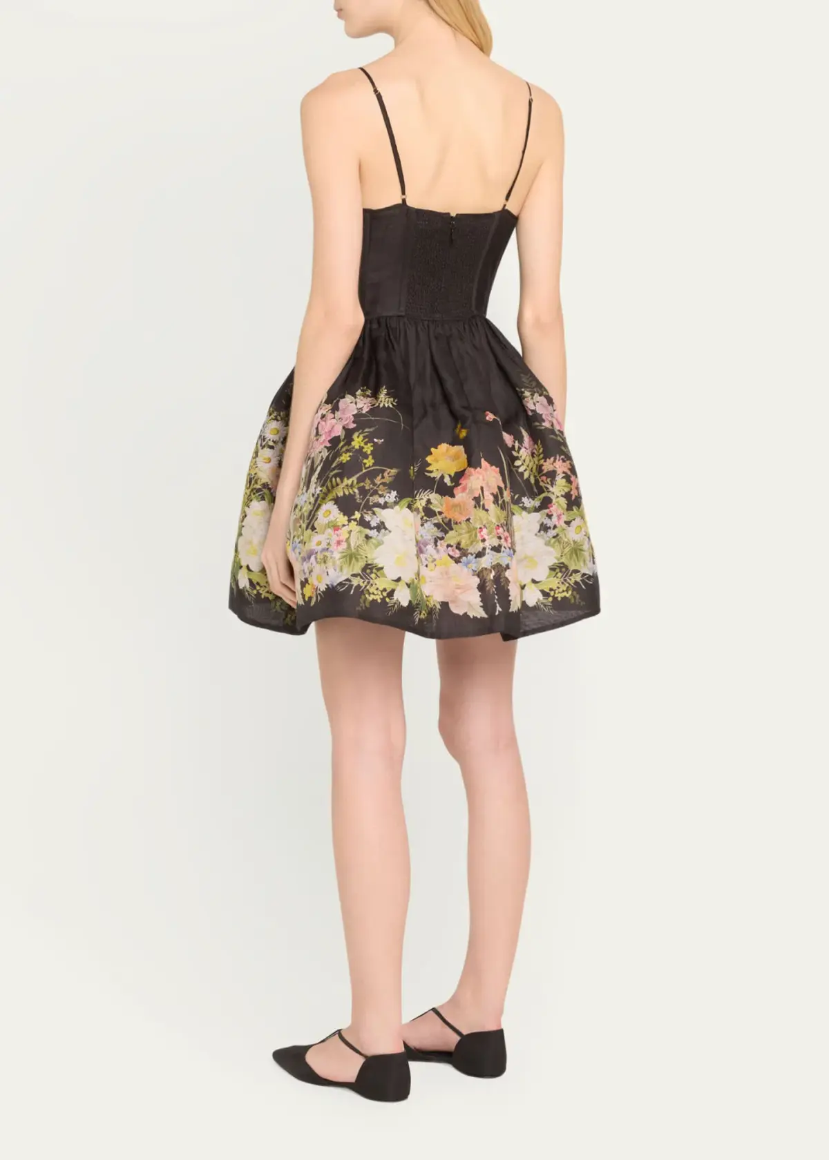 Zimmermann Natura Ruched Mini Dress in Black Wild Flowers Size 0 / AU 8 - Image 3