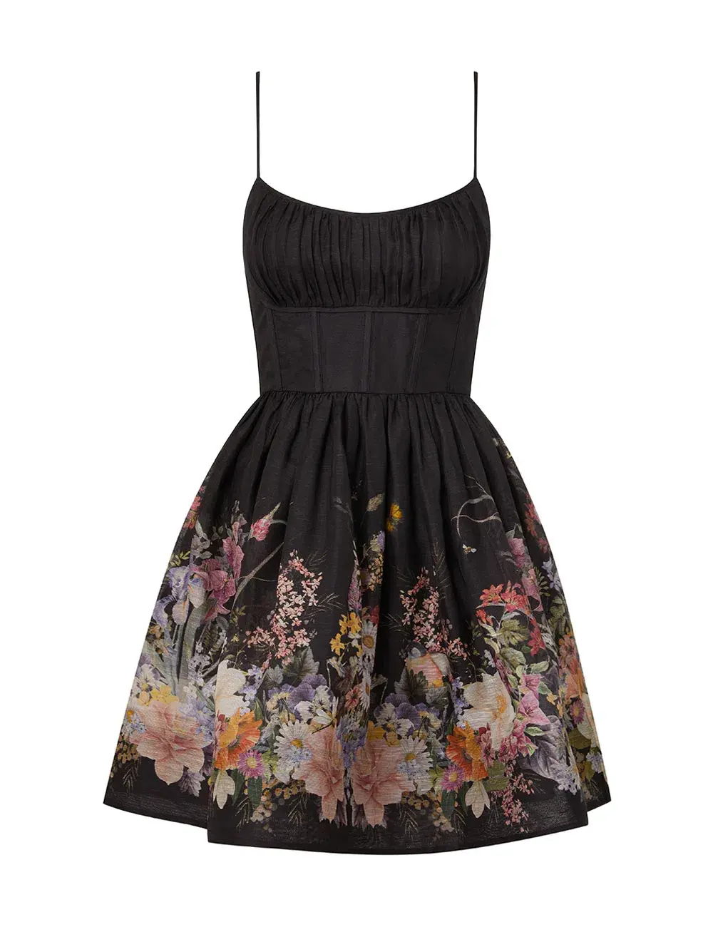 Zimmermann Natura Ruched Mini Dress in Black Wild Flowers Size 0 / AU 8 - Image 4