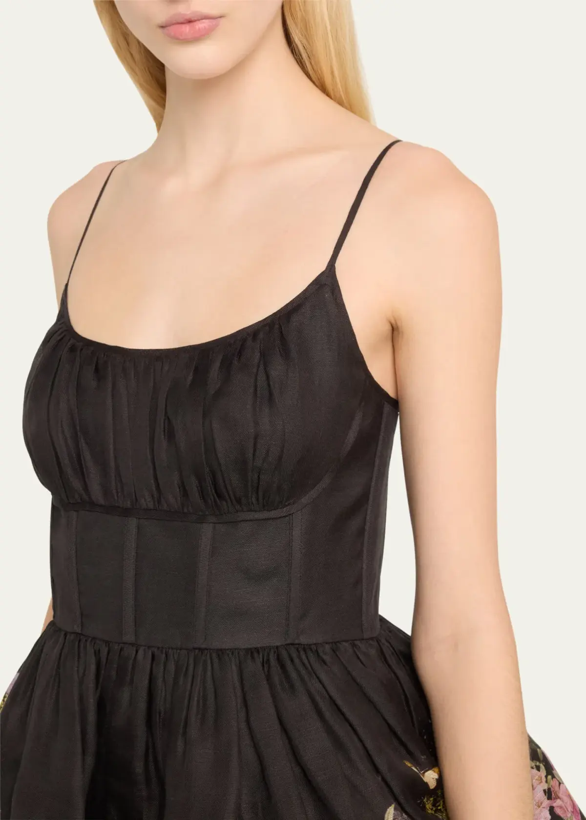 Zimmermann Natura Ruched Mini Dress in Black Wild Flowers Size 0 / AU 8 - Image 2