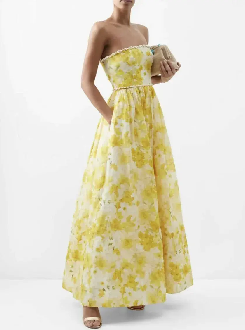 Zimmermann Wonderland Shell Embellished Silk Blend Gown Yellow Size 3 / AU 14 - Image 4