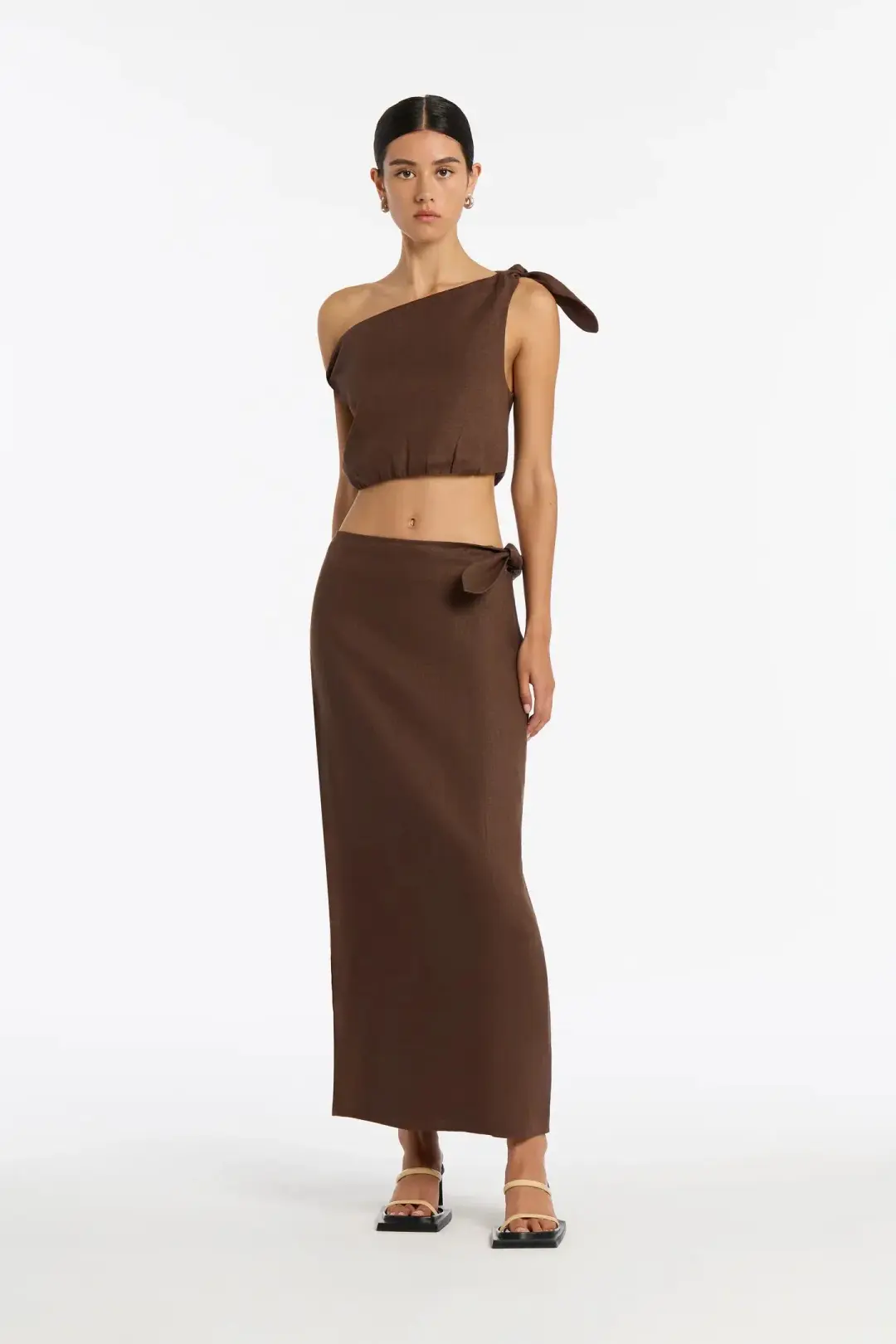 Sir the Label Bettina Tie Crop & Skirt Set in Brown Size 1/AU 8 for rent on The Volte - main image