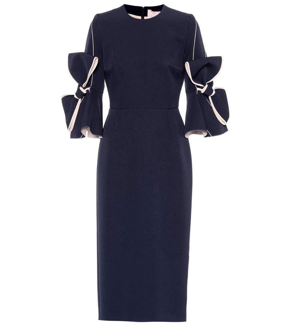 Roksanda Lavete Crepe Bow Midi Dress Navy Size 6 - Image 3