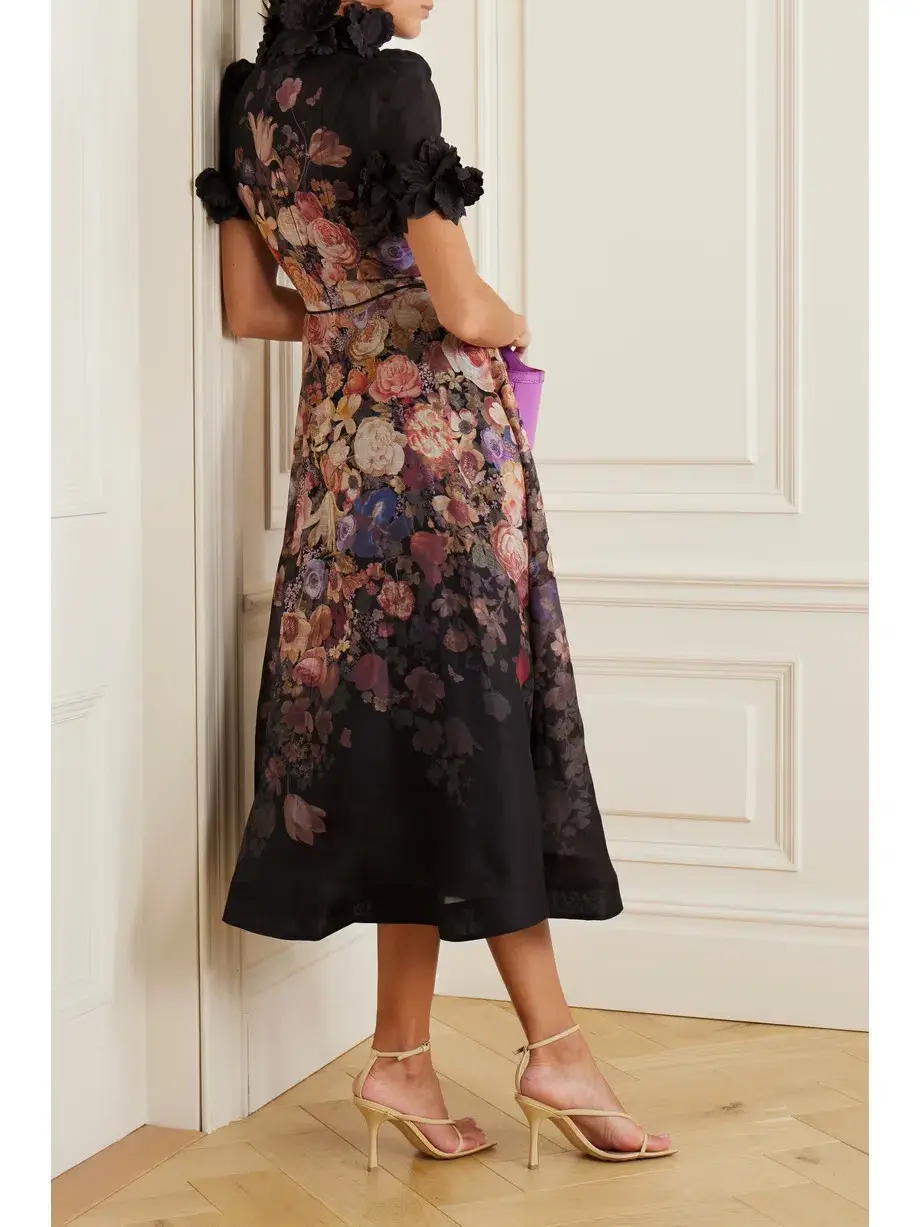 Zimmermann Luminosity Lift Off Flower Midi Dress Morisot Black Floral Print Size 4 / AU 16 - Image 2