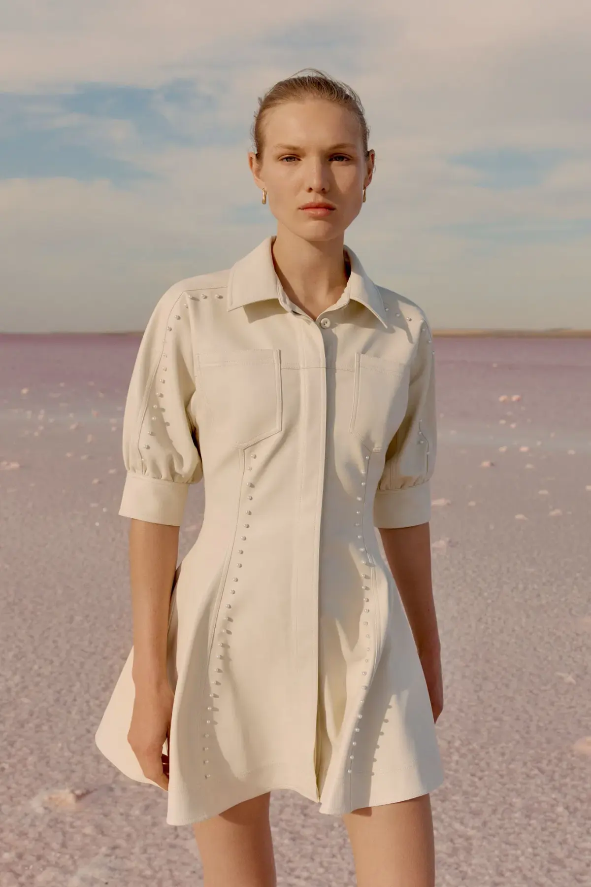 Aje Claire Pearl Mini Dress Sandstone Beige Size 12 - Image 2