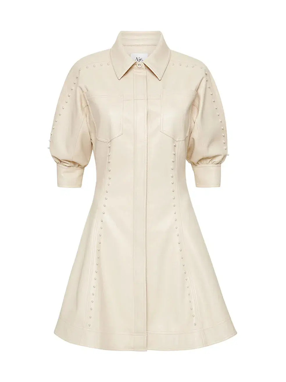 Aje Claire Pearl Mini Dress Sandstone Beige Size 12 - Image 4