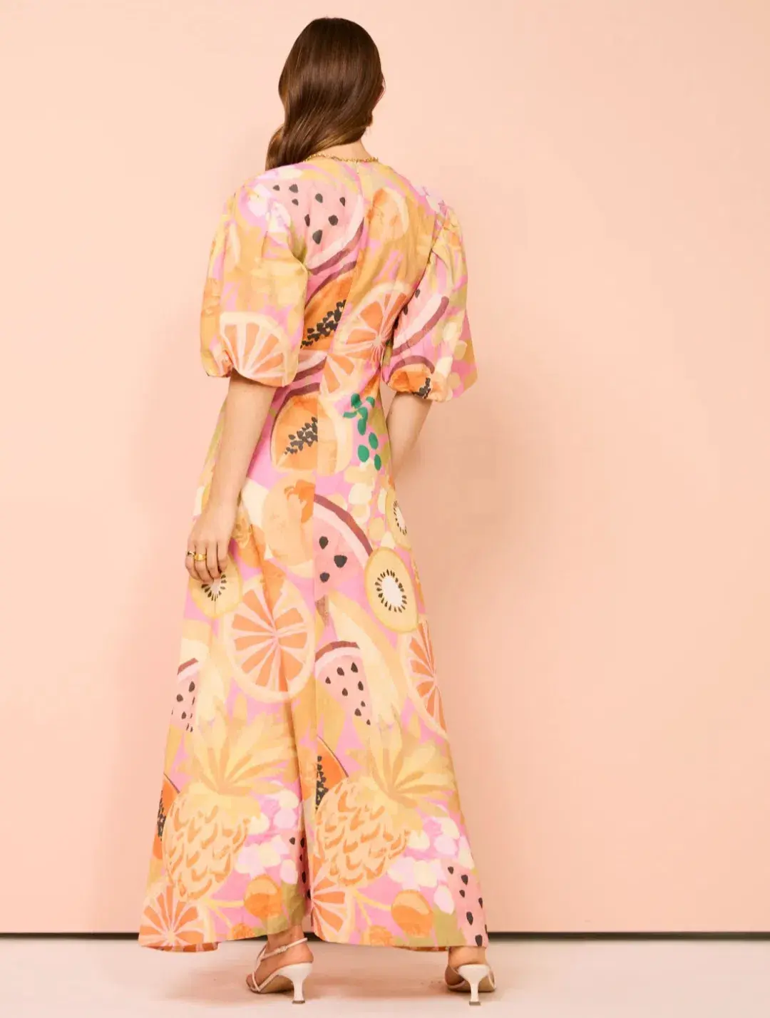 By Nicola Bolero Maxi Gathered Neckline Dress In Fruit Punch Size 12 for rent on The Volte - main image