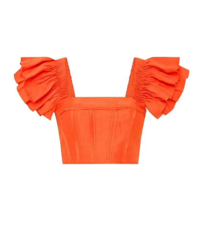 Aje Imagination Frill Sleeve Top Size 14 & Yves Midi Skirt Size 12 Set Orange - Image 4