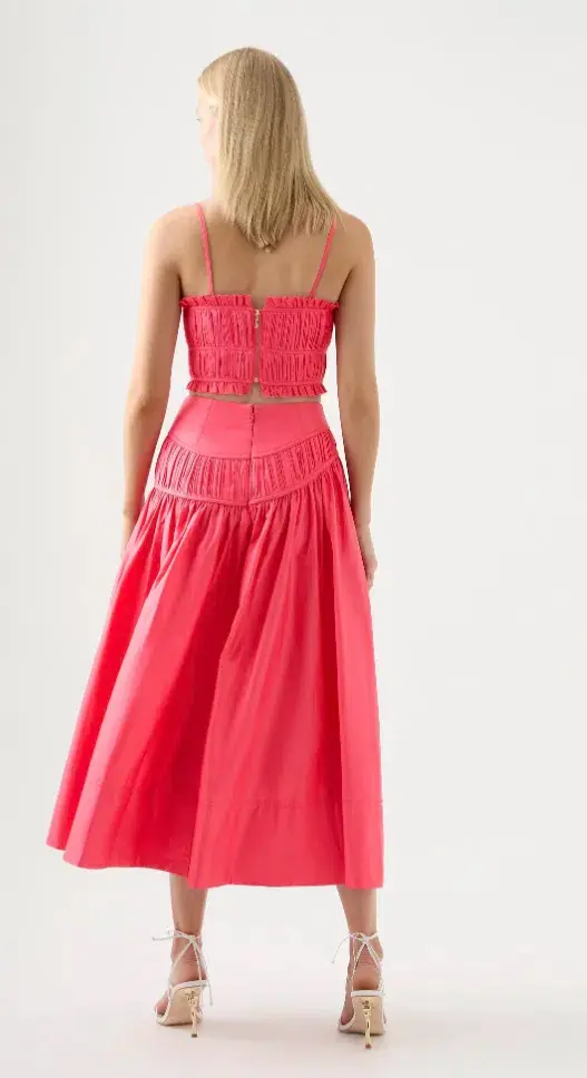 Aje Pepper Ruched Crop Bodice Size 14 & Calder Mini Skirt Size 12 Set Rouge Pink - Image 4