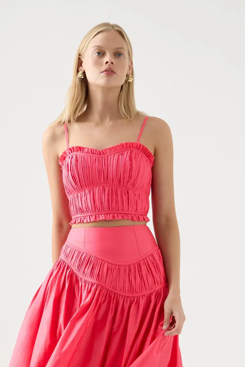 Aje Pepper Ruched Crop Bodice Size 14 & Calder Mini Skirt Size 12 Set Rouge Pink - Image 1