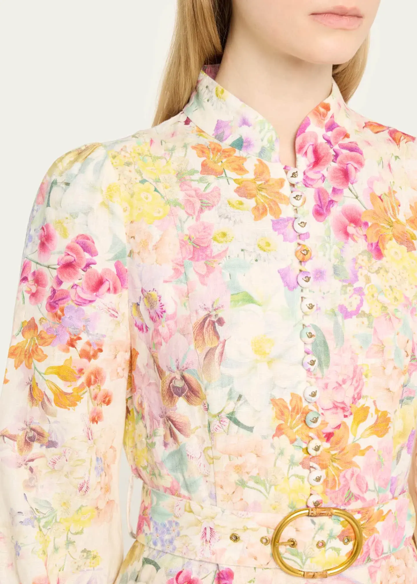Zimmermann Natura Buttoned Mini Dress Kaleidoscope Garden Floral Size 2 / AU 12 - Image 3