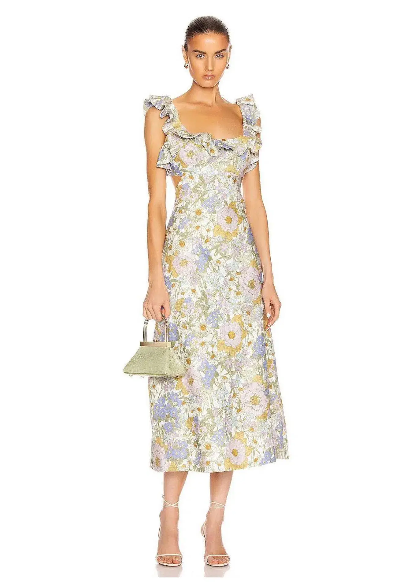 Zimmermann Super Eight Frilled Midi Dress Blue Meadow Floral Size 3 - Image 1