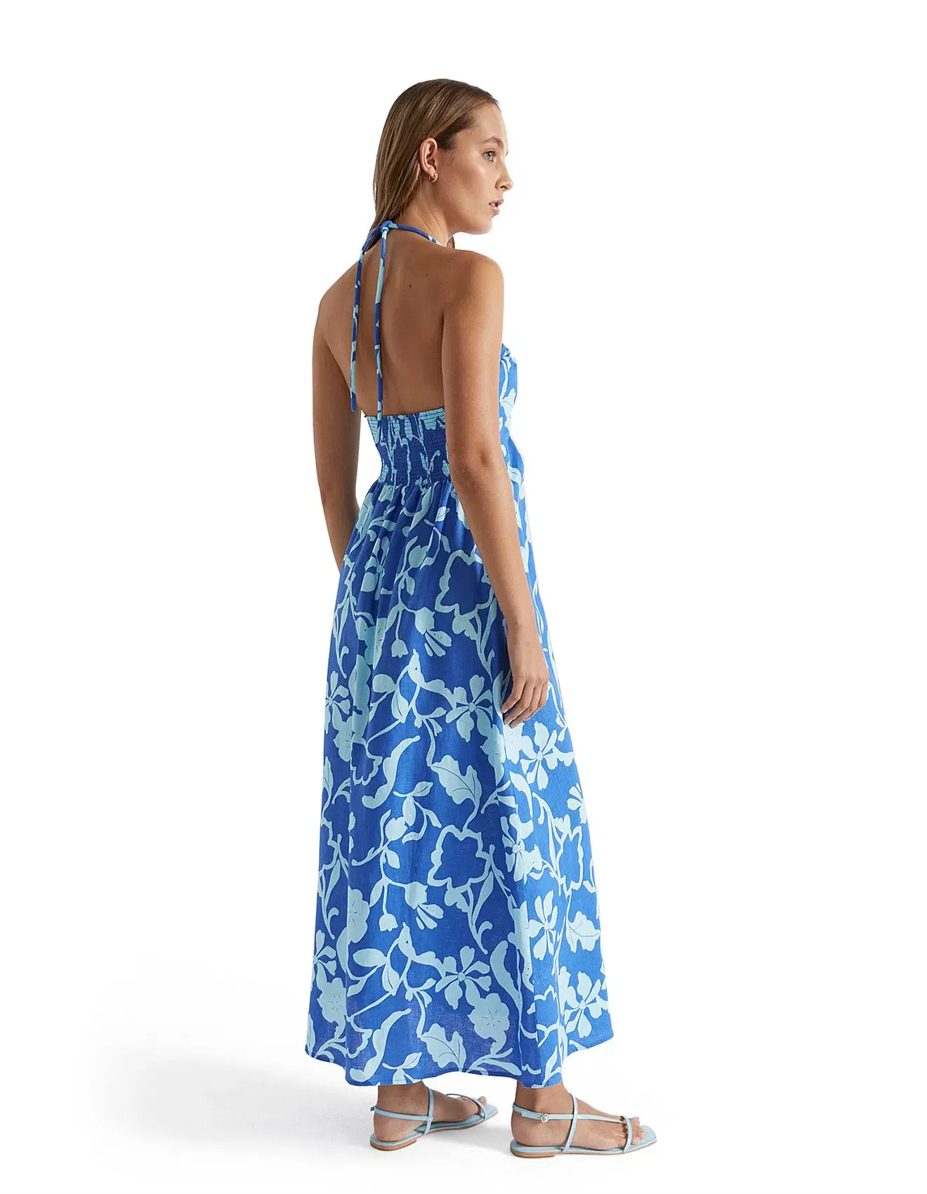 Seed Heritage Linen Halter Dress Deep Ocean Floral Size 6 - Image 2