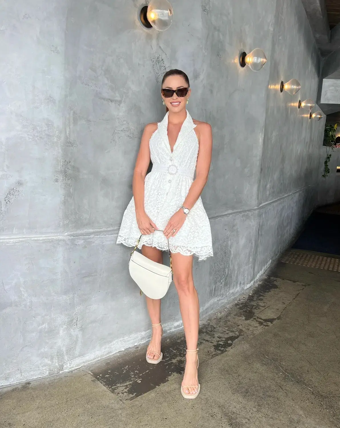 Zimmermann High Tide Belted Embellished Corded Lace Halterneck Mini Dress Ivory Size 0 / Size AU 8 - Image 4