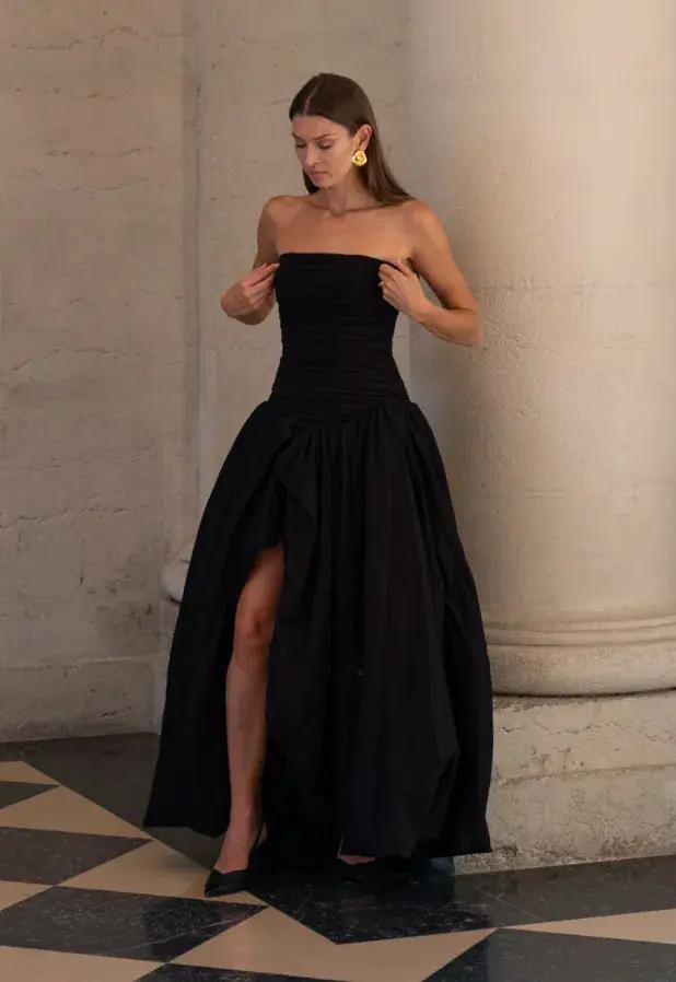 Aje Violette Bubble Hem Maxi Dress Black Size AU 12 for rent on The Volte - main image