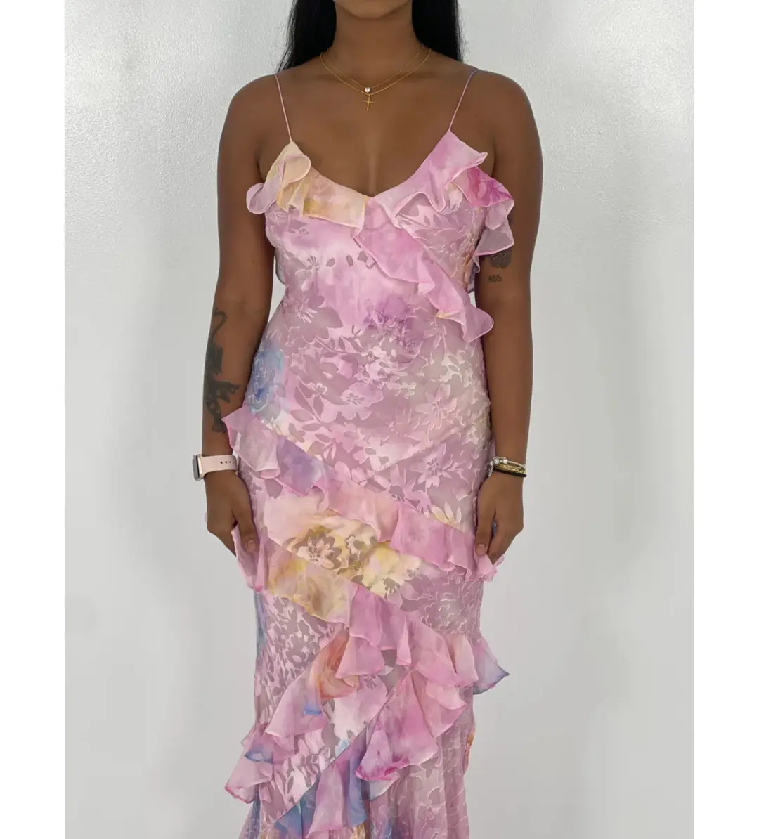 LoveShackFancy Rialto Floral Chiffon Maxi Dress Candy Sparkle Size XXS/AU 4 for rent on The Volte - main image