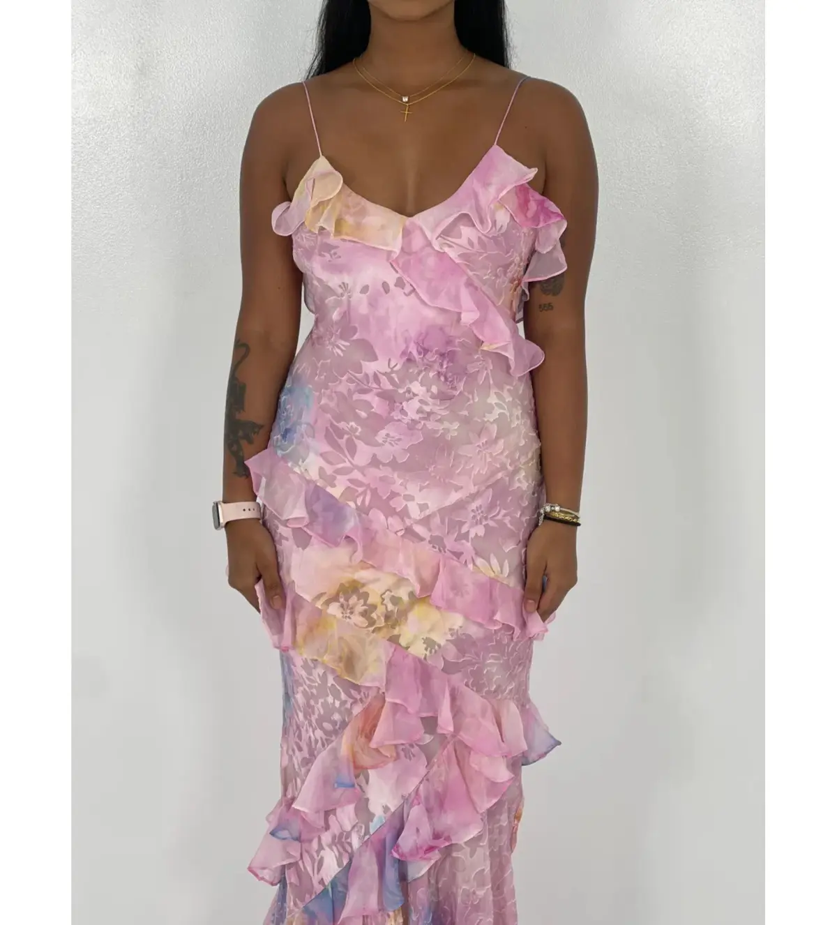 LoveShackFancy Rialto Floral Chiffon Maxi Dress Candy Sparkle Size XS-Petite/AU 6 - Image 4