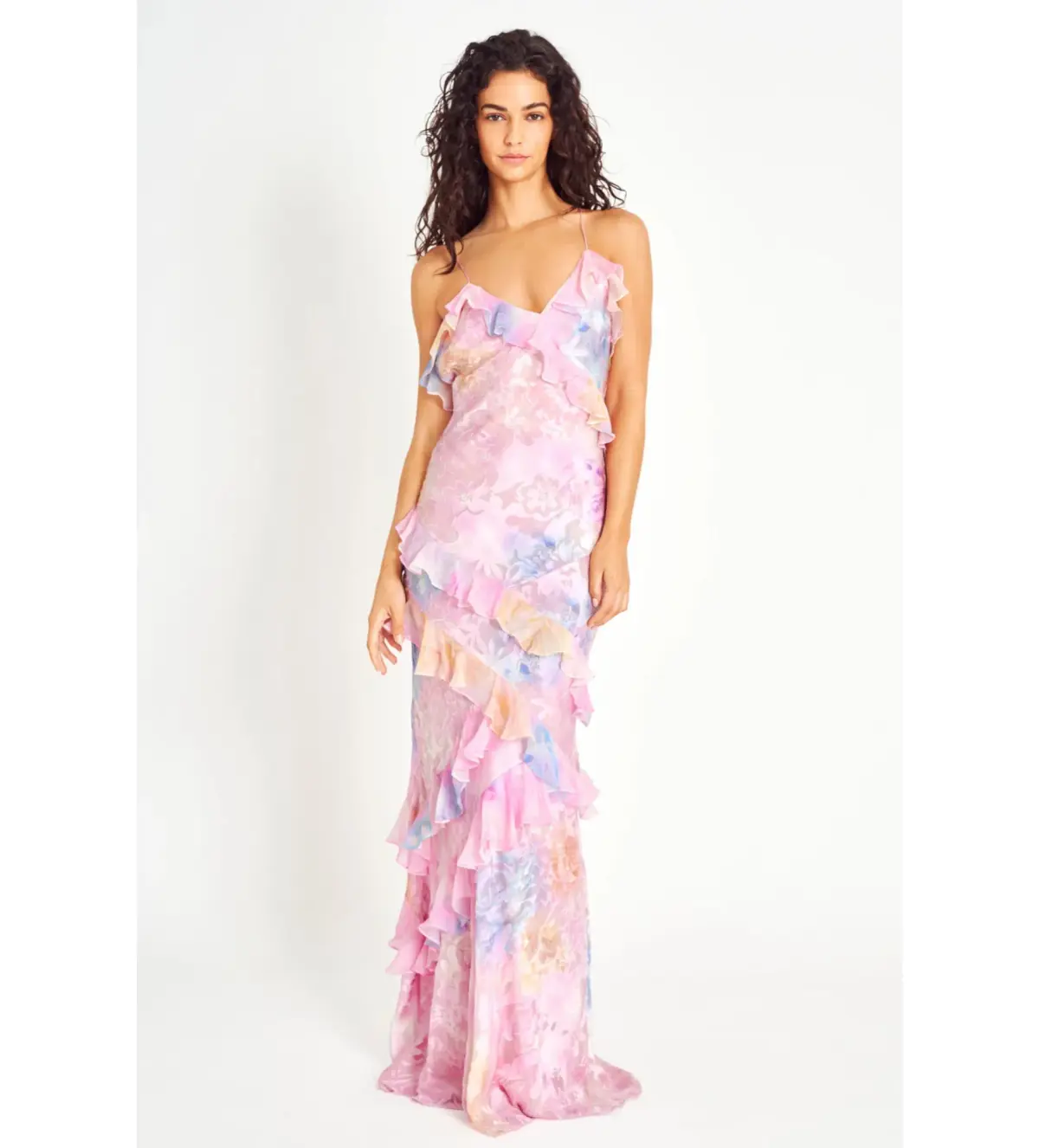 LoveShackFancy Rialto Floral Chiffon Maxi Dress Candy Sparkle Size XS/AU 6 - Image 1