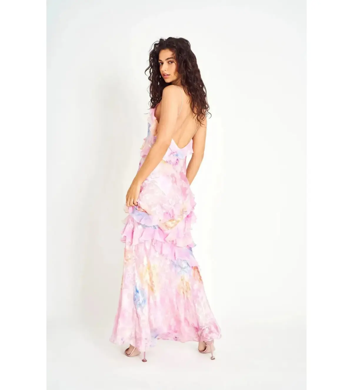 LoveShackFancy Rialto Floral Chiffon Maxi Dress Candy Sparkle Size XS/AU 6 - Image 3