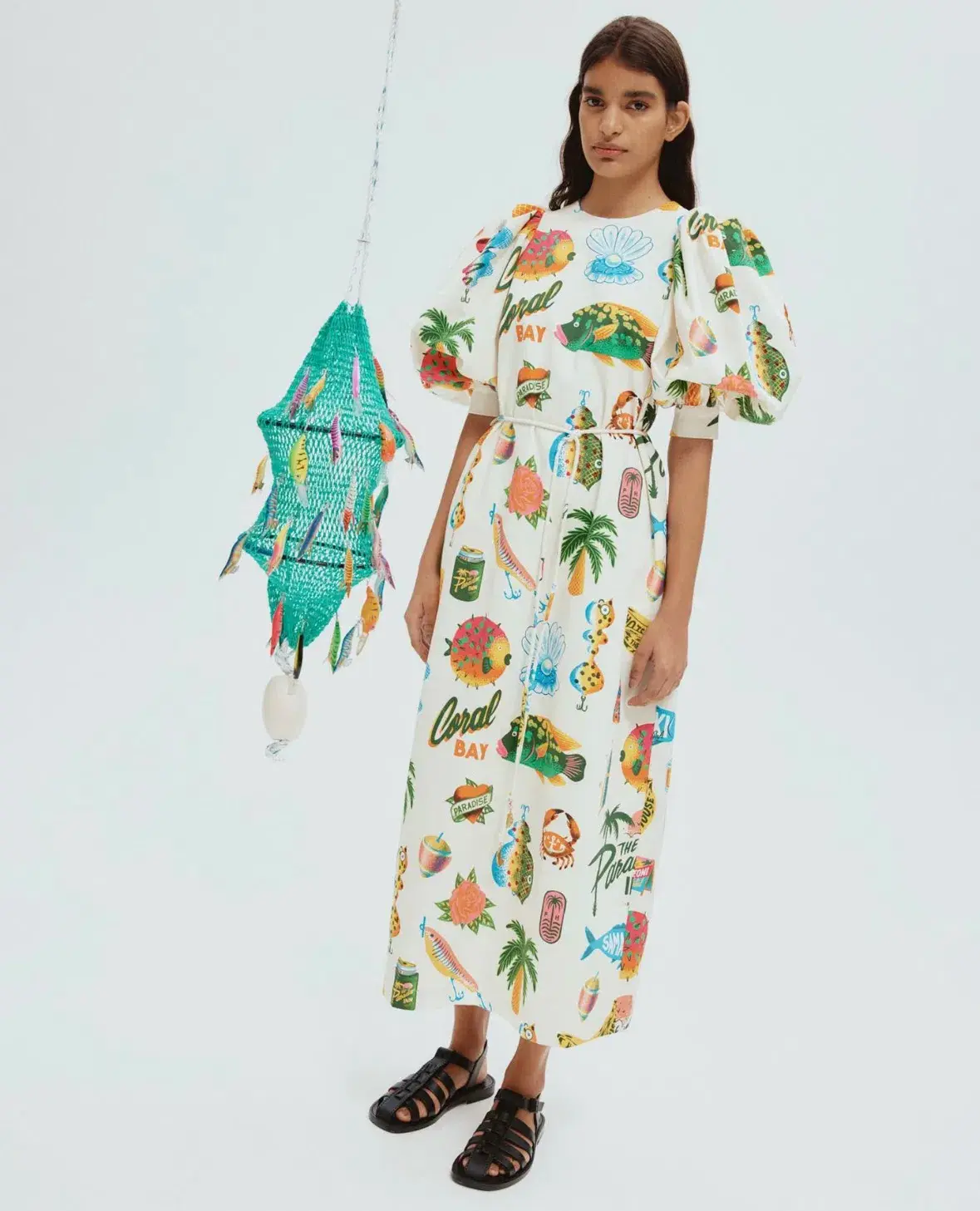 Alemais Samaki Puff Sleeve Midi Dress in Multi Size AU 16 - Image 1