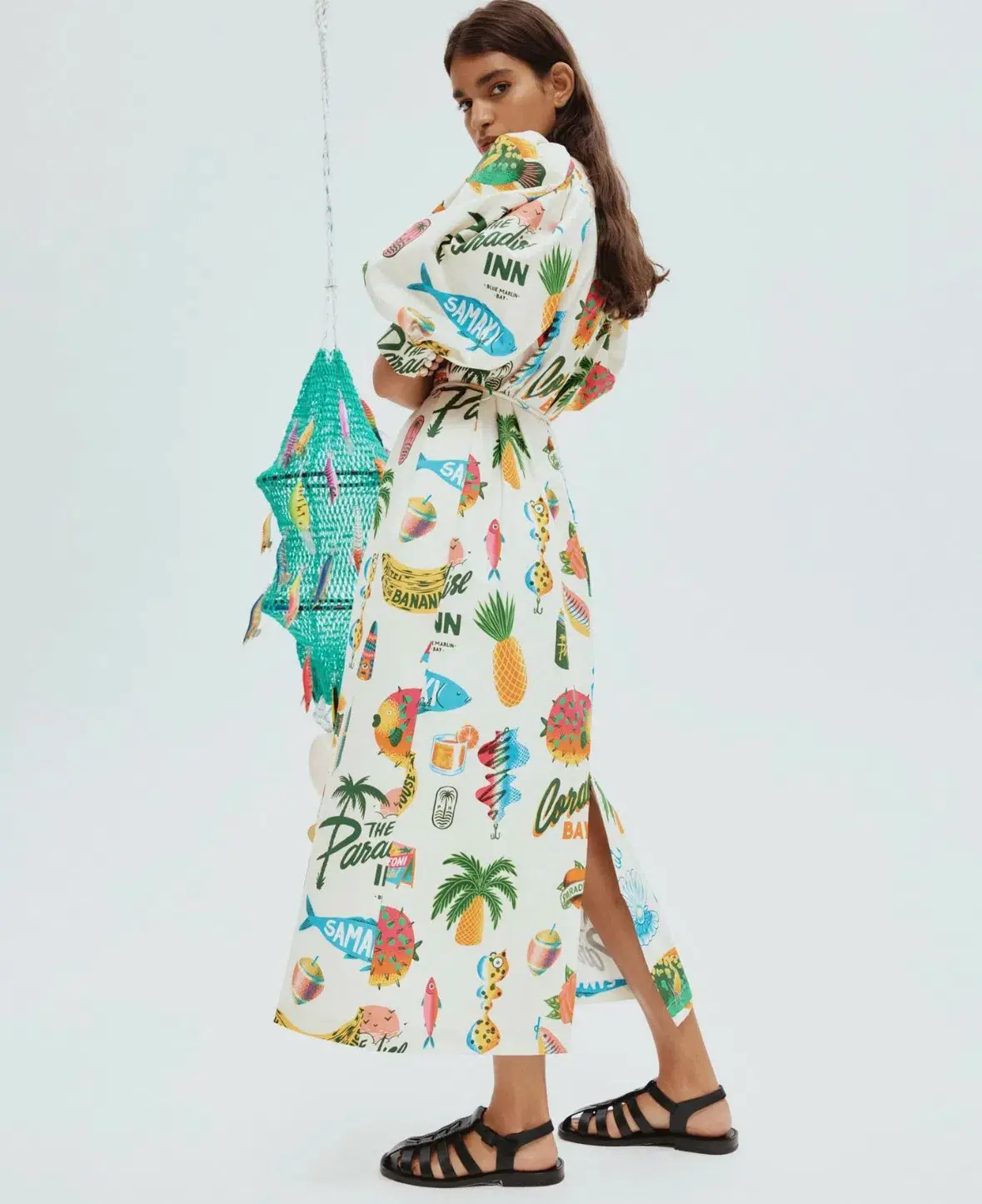 Alemais Samaki Puff Sleeve Midi Dress in Multi Size AU 16 - Image 2