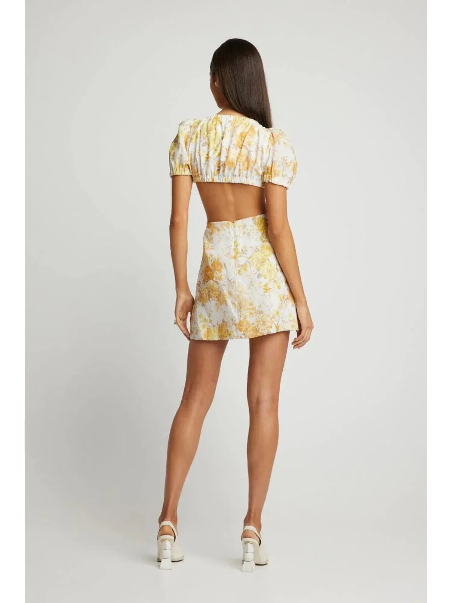 Sofia The Label Ami Tie Front Mini Dress Yellow Floral Size AU 8 - Image 3