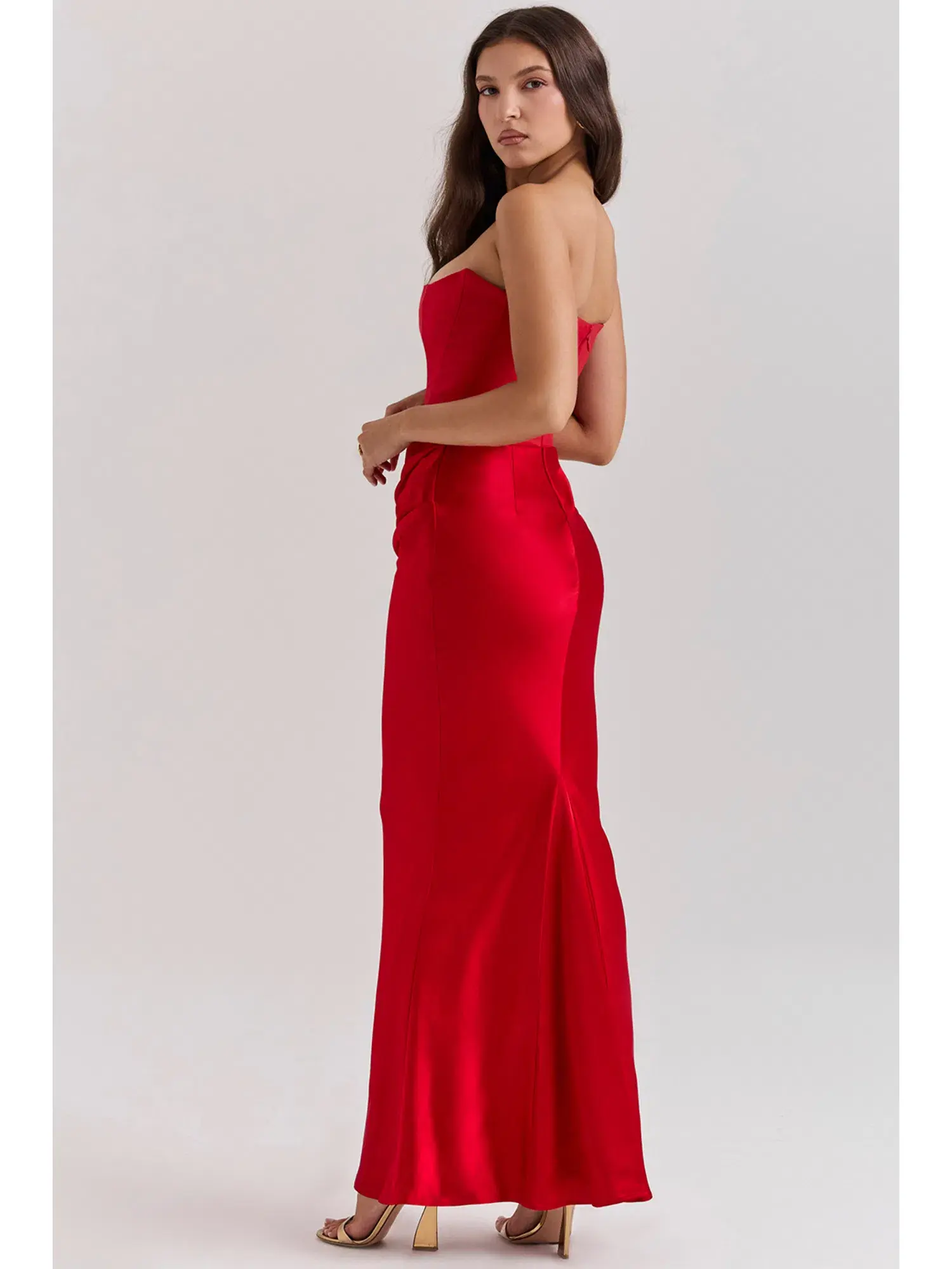 House Of CB Persephone Strapless Corset Maxi Dress Scarlet Size AU 8 - Image 3