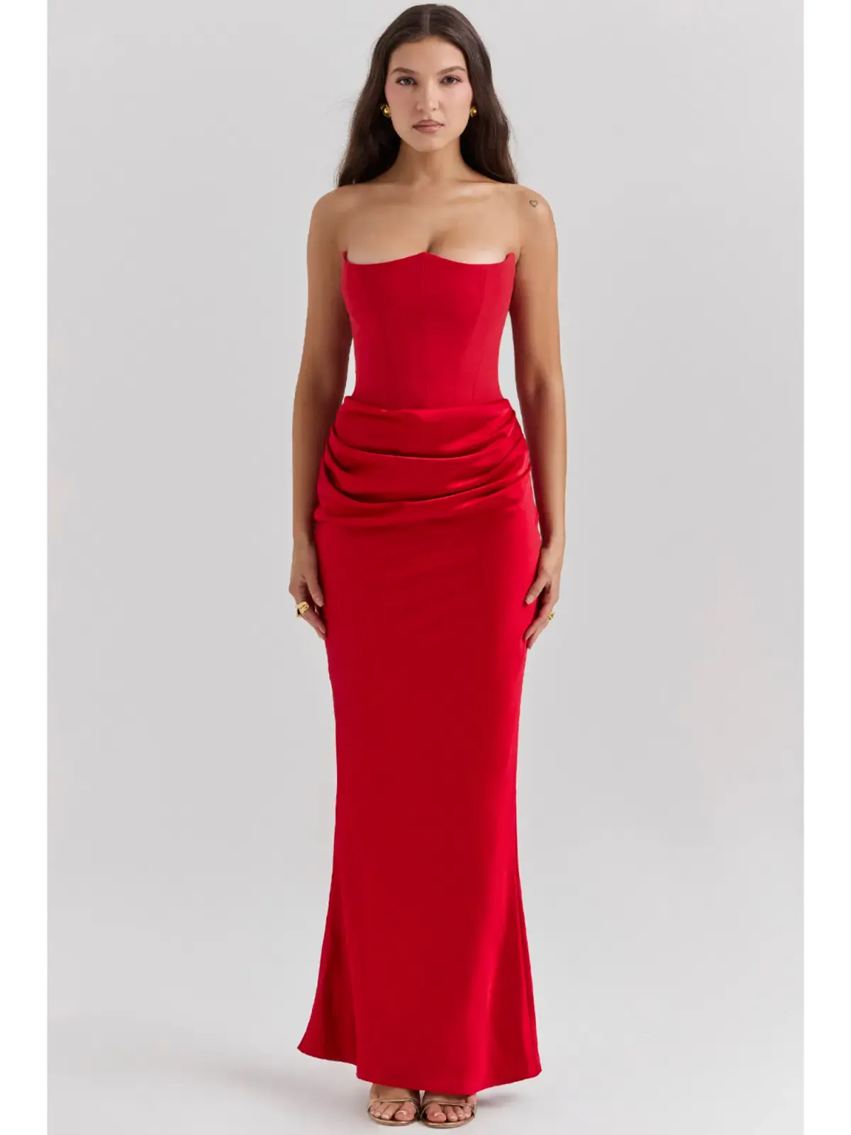 House Of CB Persephone Strapless Corset Maxi Dress Scarlet Size AU 8 - Image 1