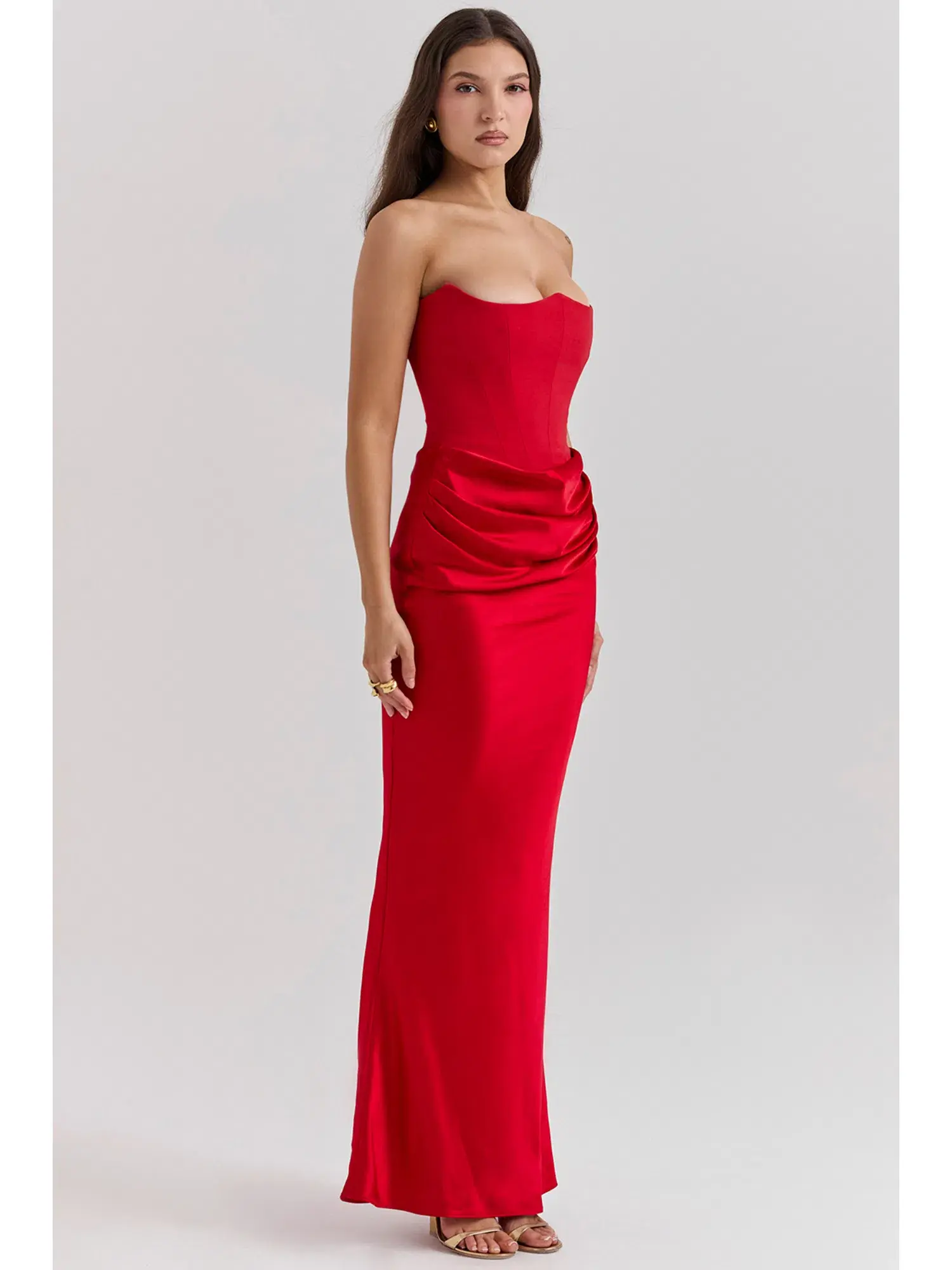 House Of CB Persephone Strapless Corset Maxi Dress Scarlet Size AU 8 - Image 2