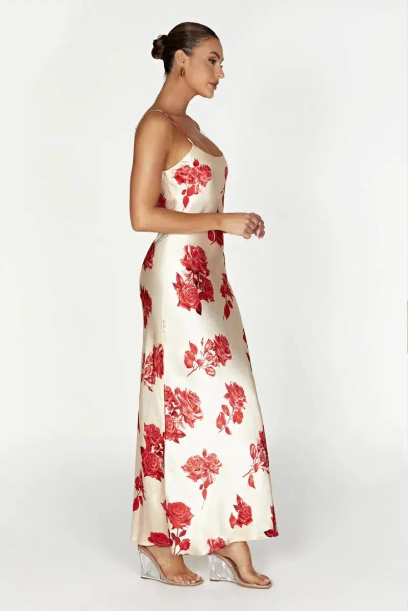 Meshki Rosalie Maxi Dress White & Red Rose Print Size S / AU 8 - Image 5
