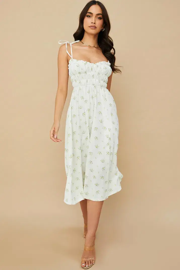 House of CB Christabel Midi Dress Ivory with Yellow & Green Floral Size M / AU 10 - Image 4