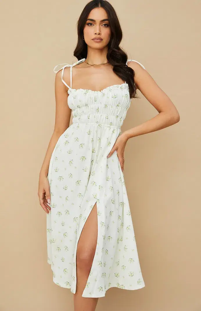House of CB Christabel Midi Dress Ivory with Yellow & Green Floral Size M / AU 10 - Image 2