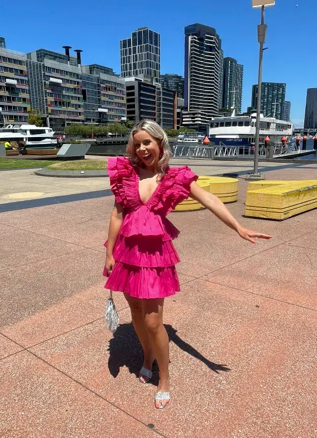 Aje Rhythmic Frilled Mini Dress Fuchsia Size 4 - Image 2