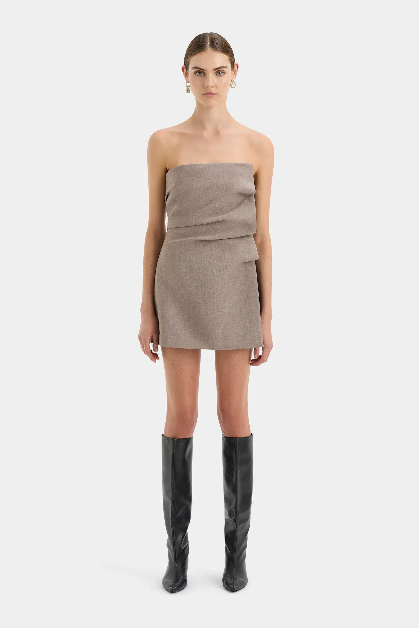 Sir the Label Leonardo Pleated Mini Dress Taupe Size 2 /Au 10  - Image 1