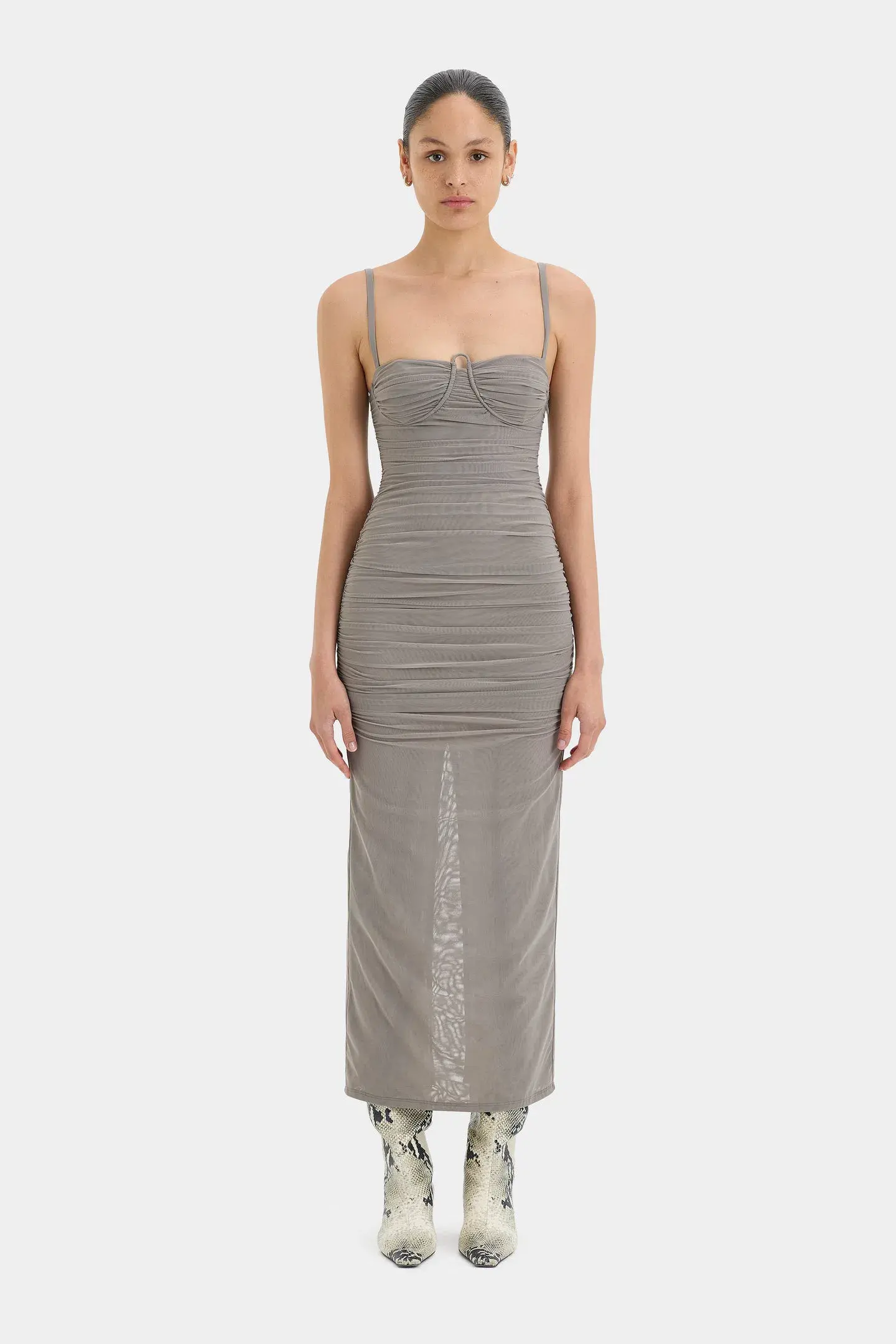 Sir the Label Jaques Gathered Midi Dress Slate Size 1/Au 8 - Image 1