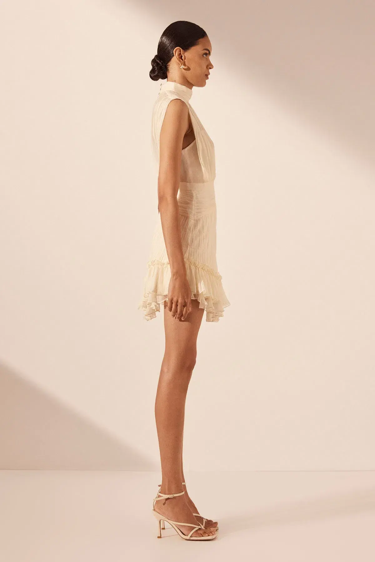 Shona Joy Victoria Sleeveless Ruched Mini Dress Cream Size 10 - Image 3
