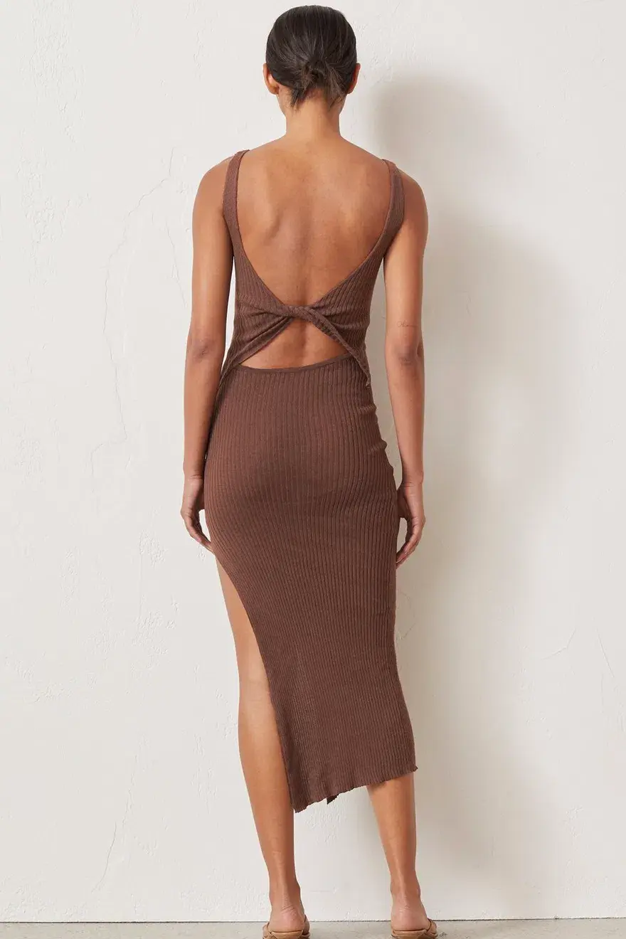 Bec & Bridge Riviera Knit Midi Dress Cedar Brown Size 10 - Image 2