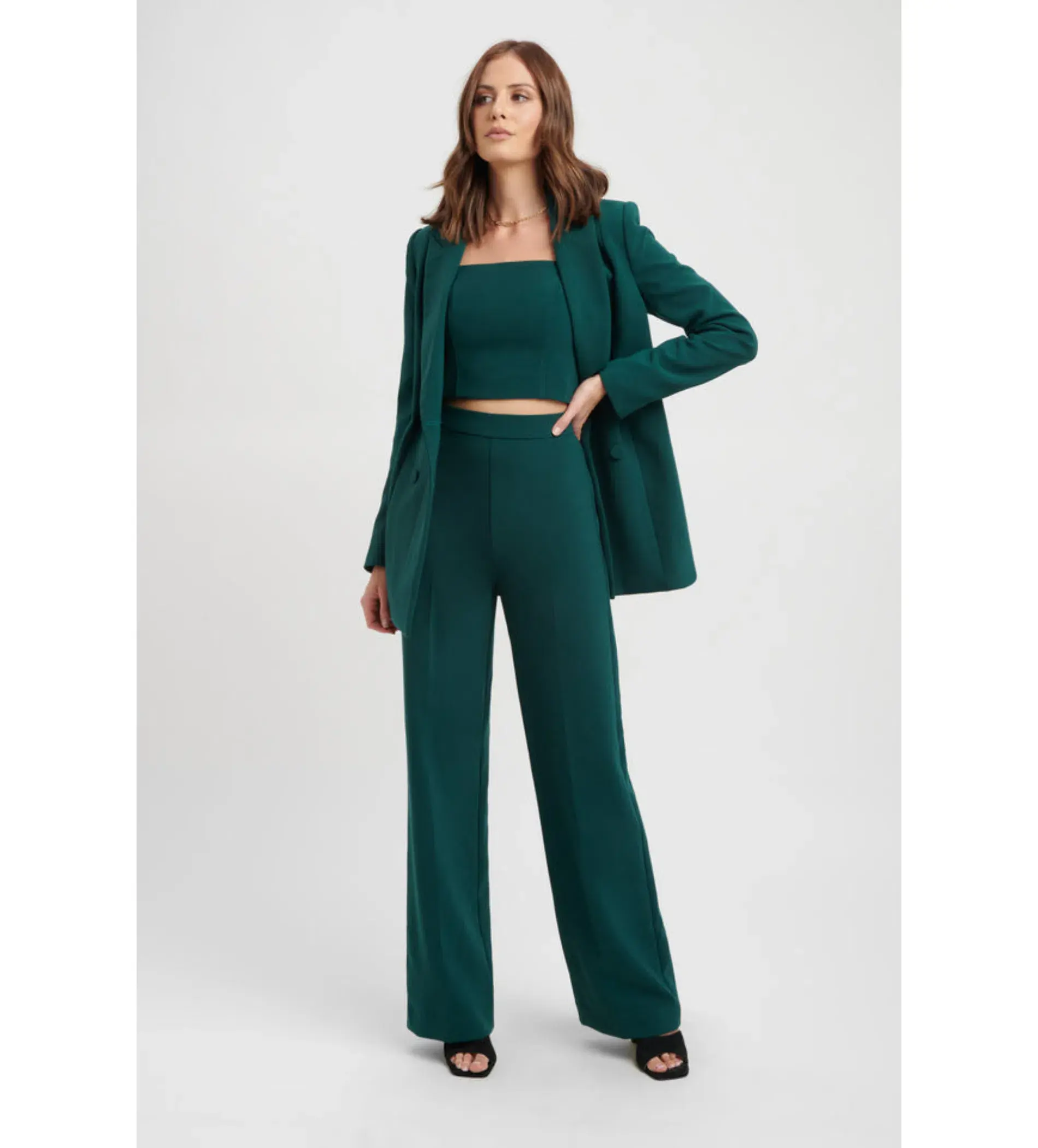 Kookai Delta Blazer Size 10 Paired With Delta Pants Size 8 And Delta Strapless Top Size 10 Set Deep Green  - Image 1