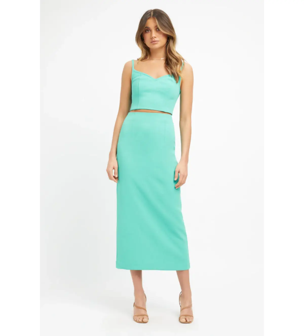 Kookai Oyster Panel Top Size 38/Au 10 and Oyster Column Skirt Size 36/Au 8 Set Aqua Green  - Image 1