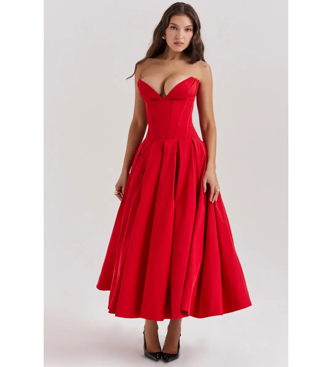 House Of CB Lady Strapless Midi Tulle Dress  Scarlet Size S/Au 8  for rent on The Volte - main image