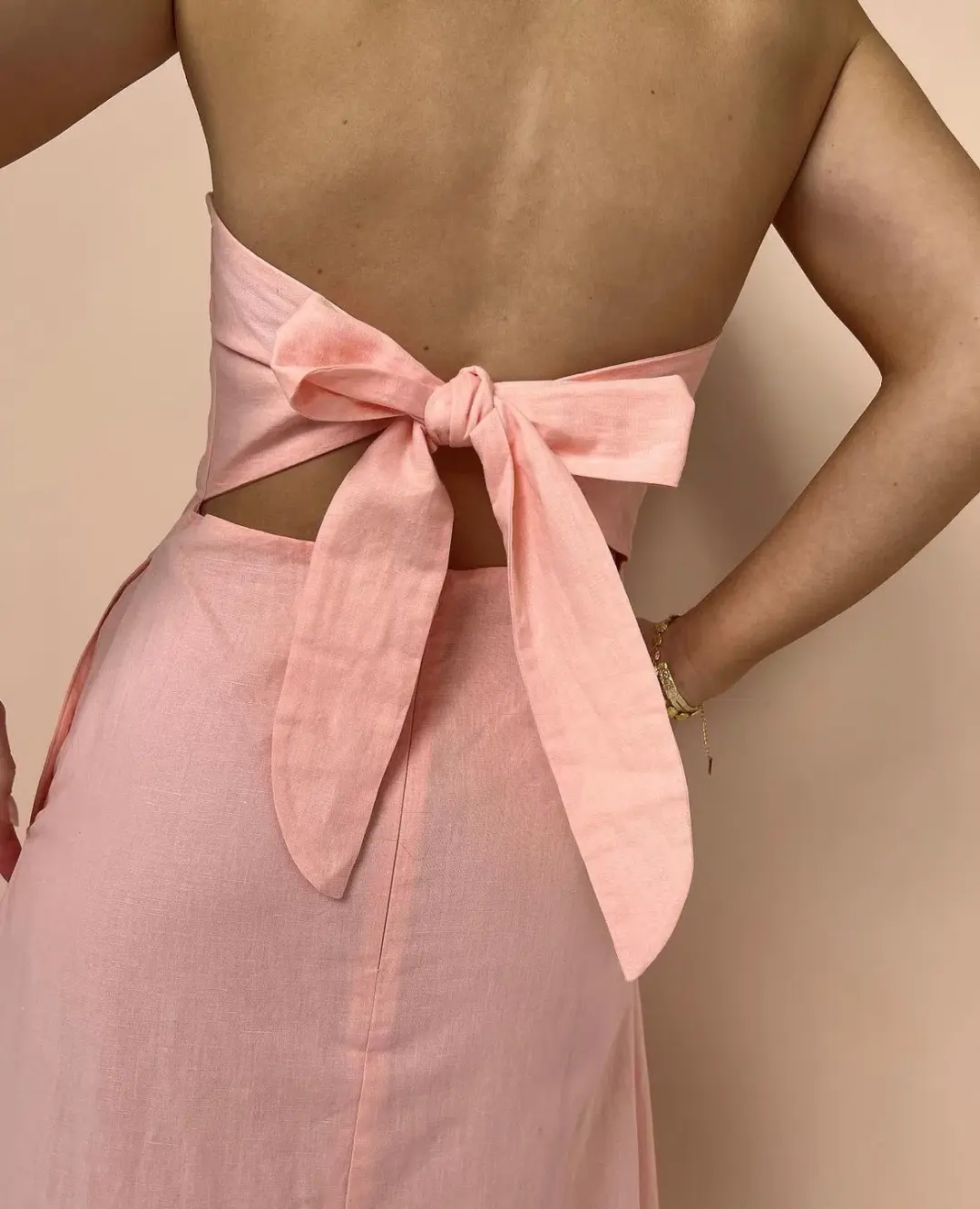 By Nicola Wavy Strapless Maxi Dress Rockmelon Size 16 for rent on The Volte - main image