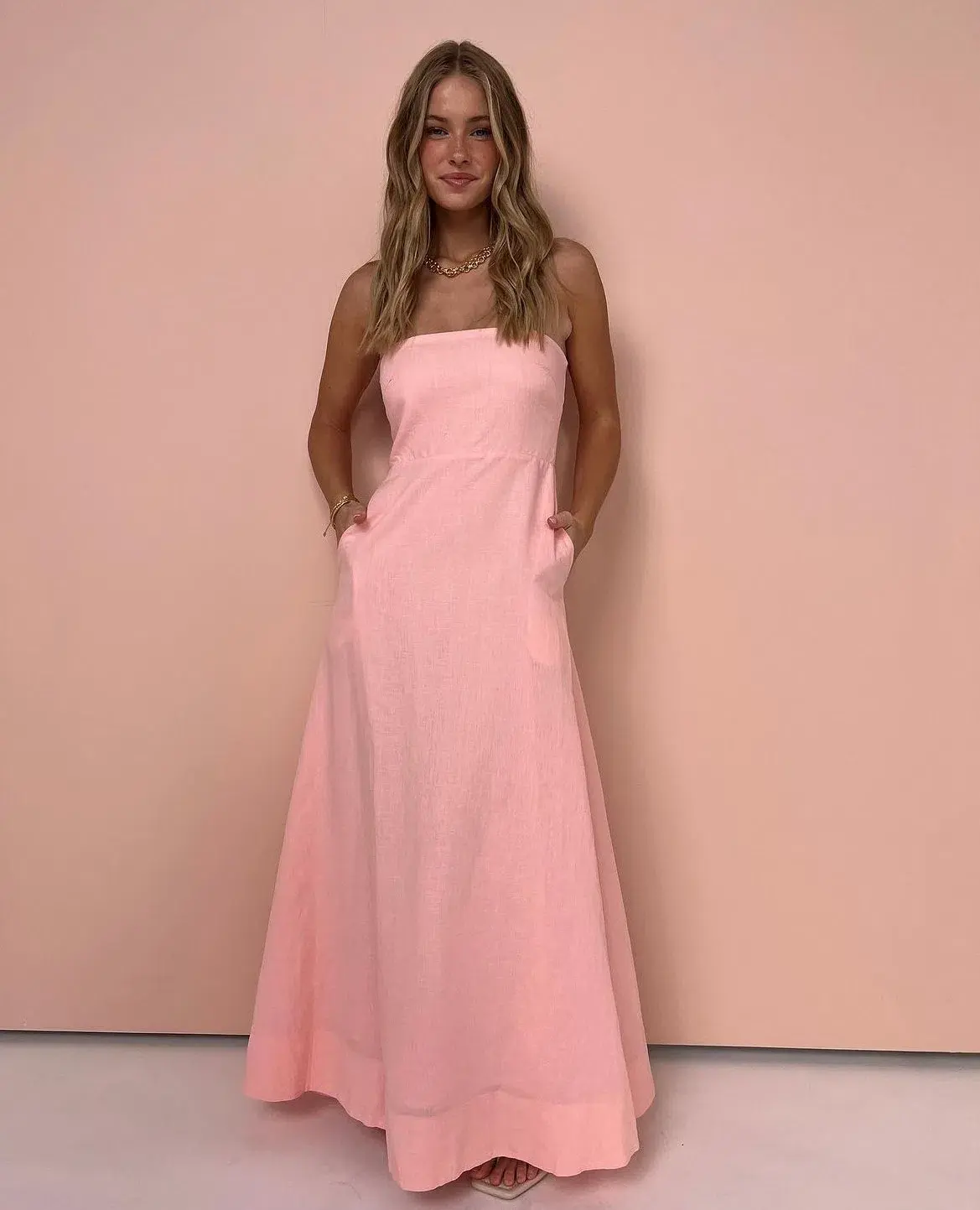By Nicola Wavy Strapless Maxi Dress Rockmelon Size 16 - Image 1