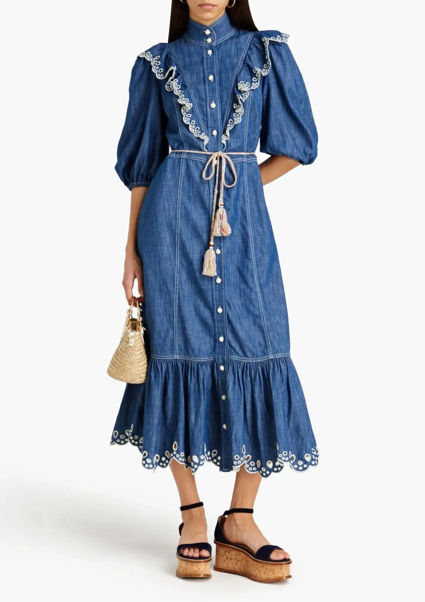 Zimmermann Laurel Scallop Midi Dress Blue Lagoon Size 0P / AU 6 - Image 1