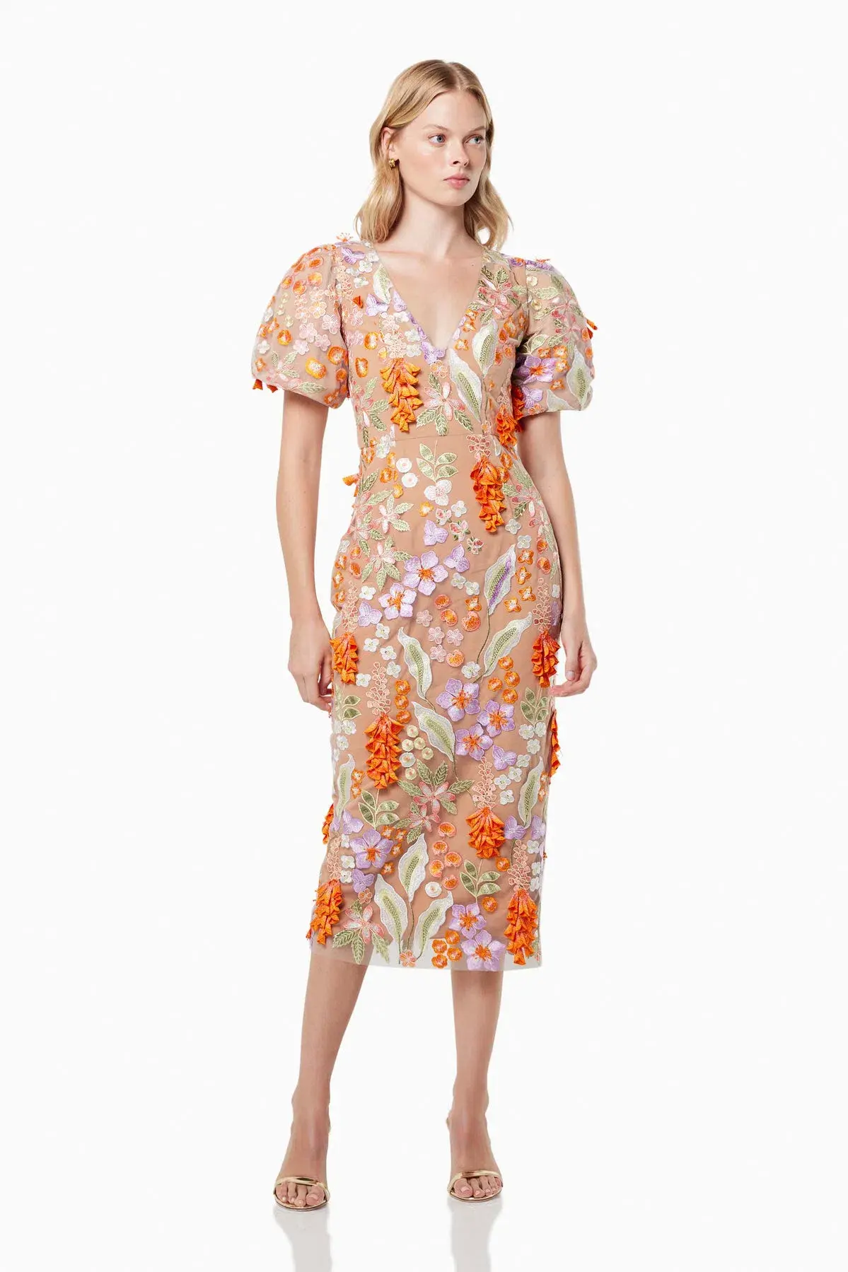Elliatt Remix 3D Floral Midi Dress Multi Size L / AU 12 - Image 4