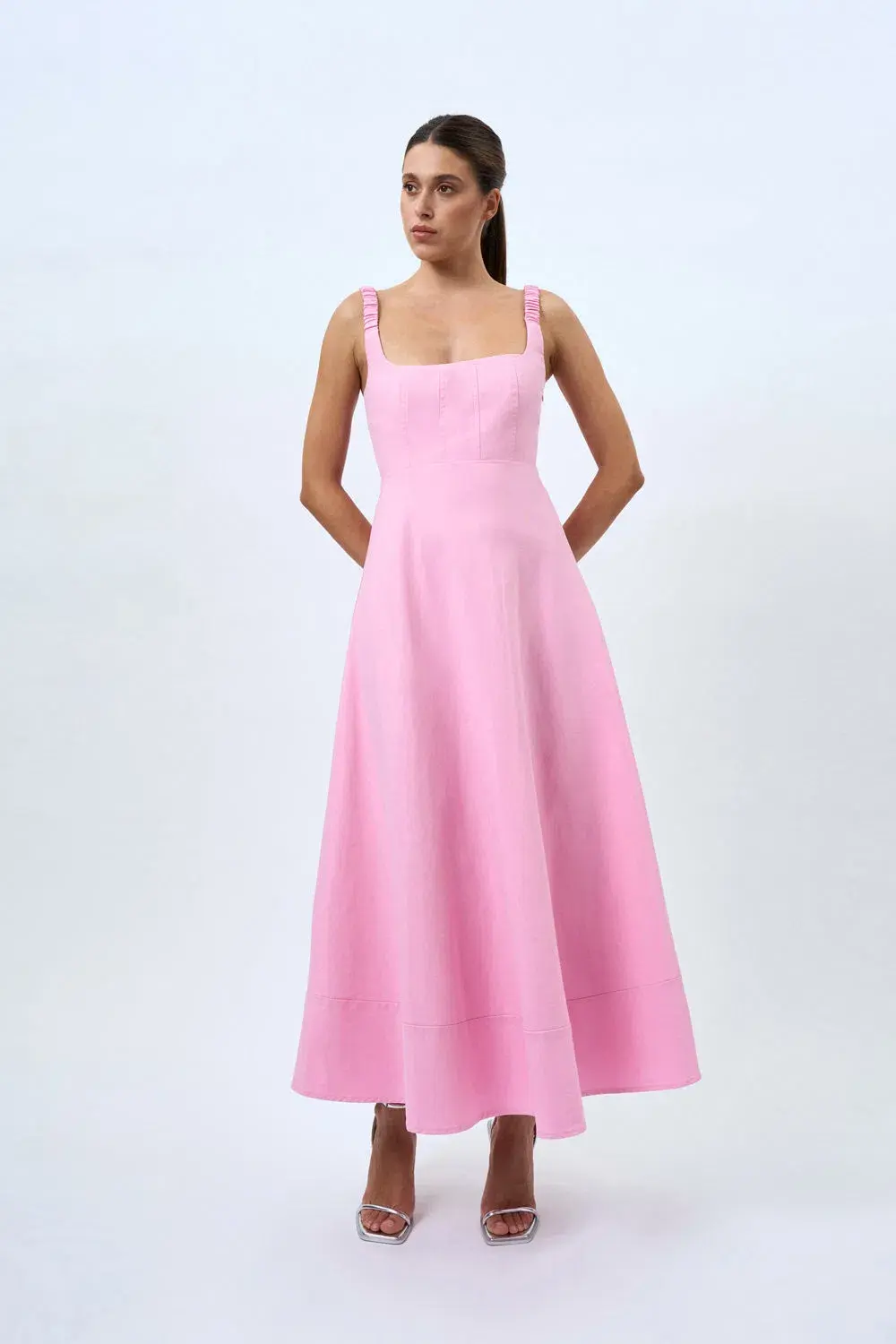 By Johnny Daphne Bust Midi Dress Taffy Pink Size 6 - Image 1